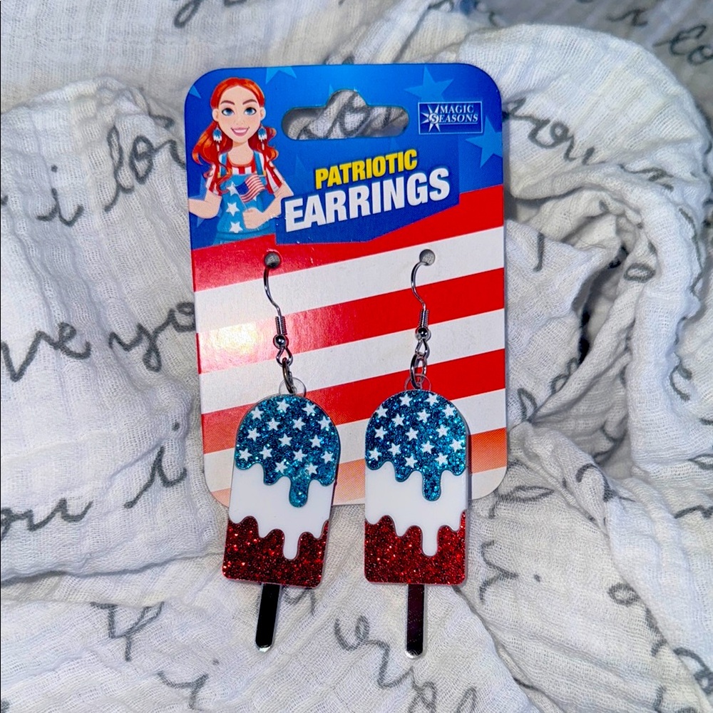 Patriotic Earrings - Red, White, and Blue, glitter popsicles